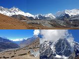 Kongma La 21 View From Above Bibre - Nuptse, Lhotse, Chukung Ri, Island Peak, Makalu, View Down Valley To Dingboche, Tengboche And Namche Bazaar, Taweche Summit In Clouds